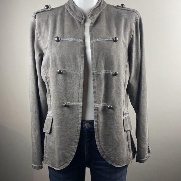 Military Napoleon Style Gray Faded Women Medium Soft Cotton Jacket - Picture 1 of 8